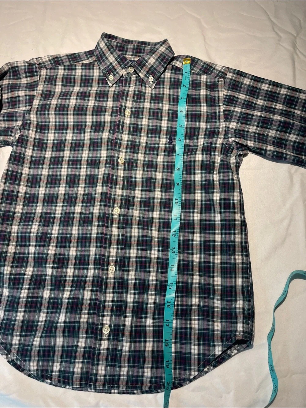 Ralph Lauren Boys Plaid Button-Down Shirt in Navy, Green & White